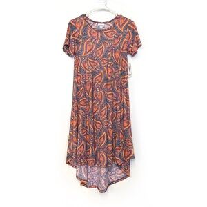 LuLaRoe | XXS Carly High Low Paisley Dress | Orange and Blue